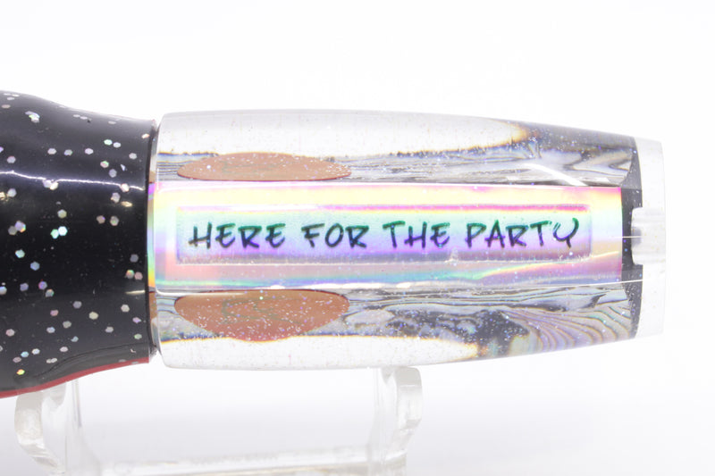 Bonze Lures Paua Shell Red Eyes Here For The Party 10" 8oz Skirted Black/Orange-Yellow-Blue