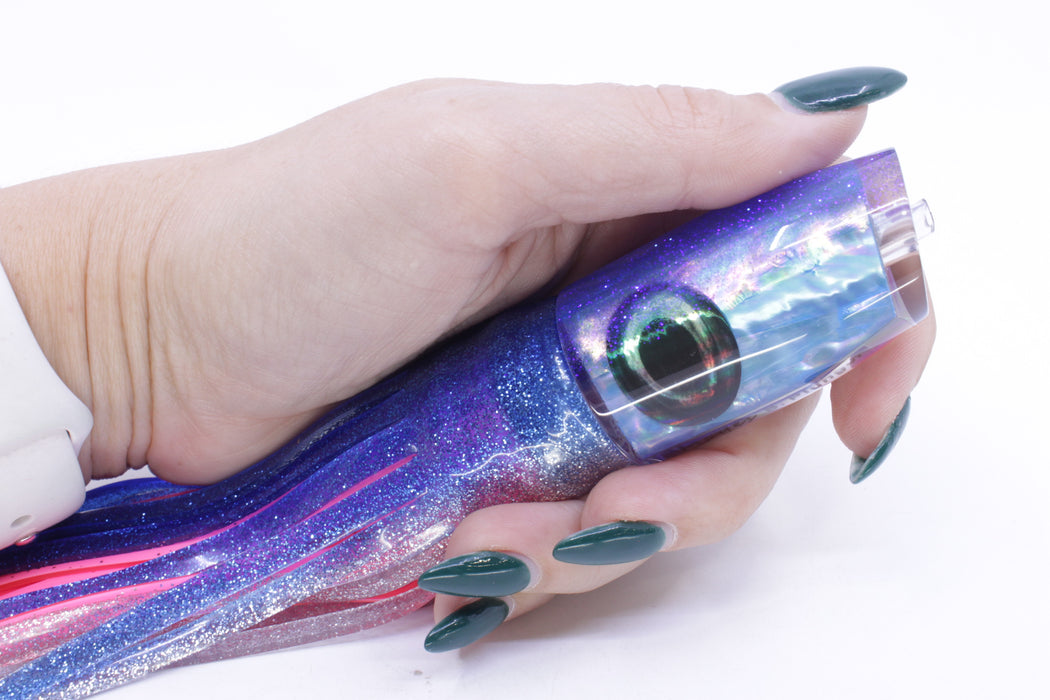 Moyes Lures Blue Awabi Blue Glitter Back Small Plunger 9" 5oz Skirted Blue-Silver/Pink