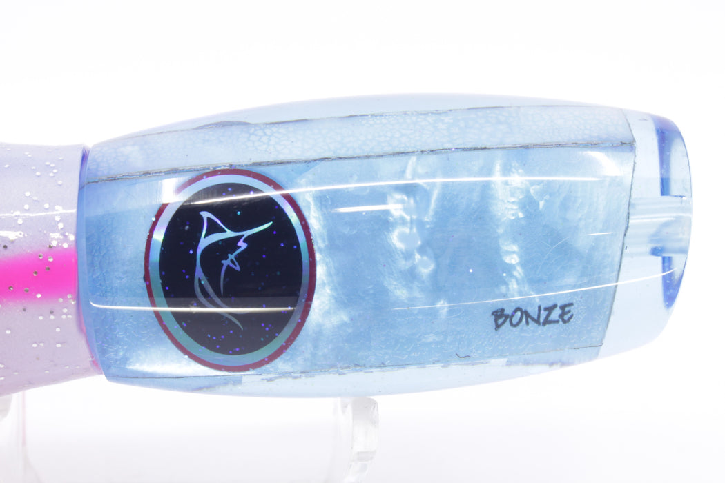 Bonze Lures Ice Blue MOP Black Eyes Apache 9" 5.2oz Skirted Blue-Pink Salmon