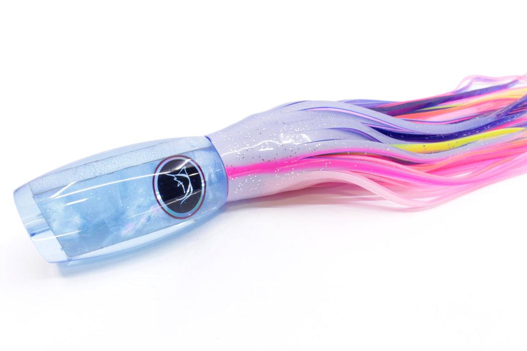 Bonze Lures Ice Blue MOP Black Eyes Apache 9" 5.2oz Skirted Blue-Pink Salmon