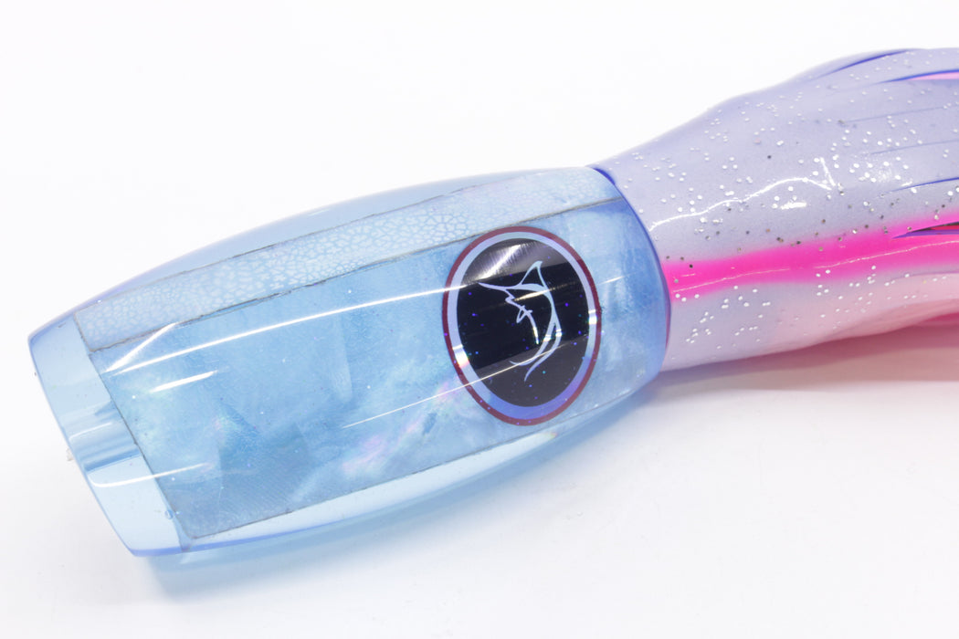 Bonze Lures Ice Blue MOP Black Eyes Apache 9" 5.2oz Skirted Blue-Pink Salmon