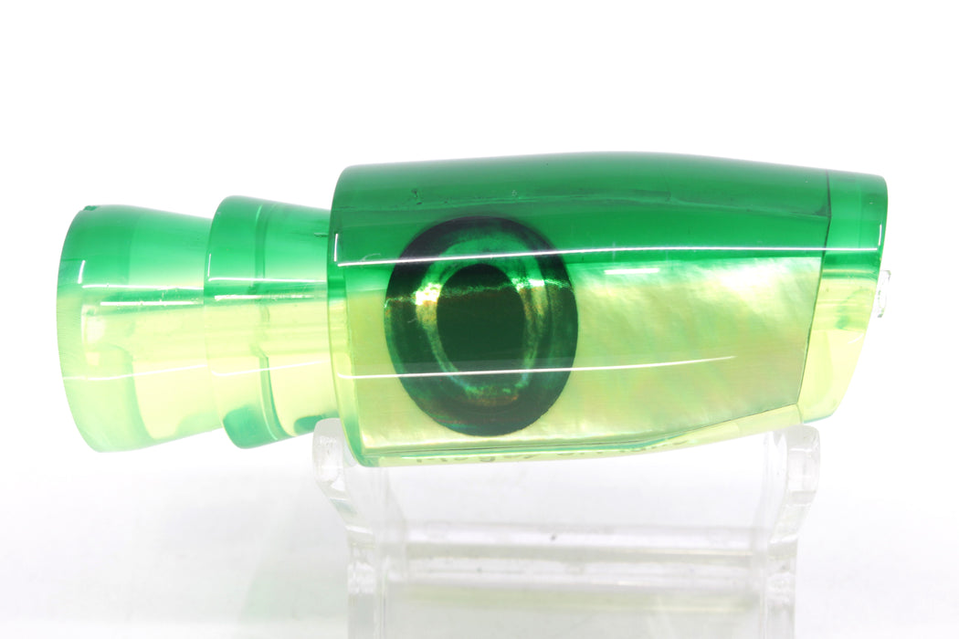 Moyes Lures Chartreuse MOP Green Back Taxi Eyes Small Plunger 9" 3oz