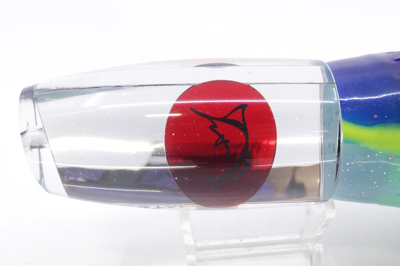 Bonze Lures Clear Mirrored Red Eyes Ultimate 14" 12oz Skirted Blue-Chartreuse-Ice Blue
