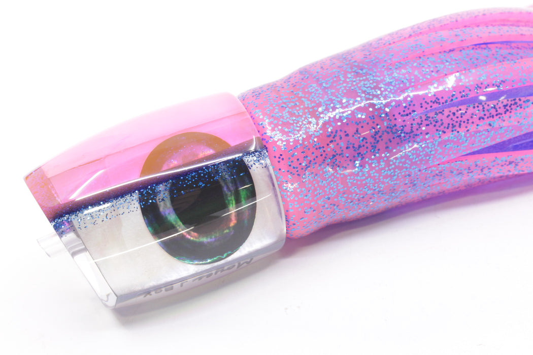 Moyes Lures White MOP Pink-Blue Back Taxi Eyes Medium J-Boy 12" 7oz Skirted Pink/Blue