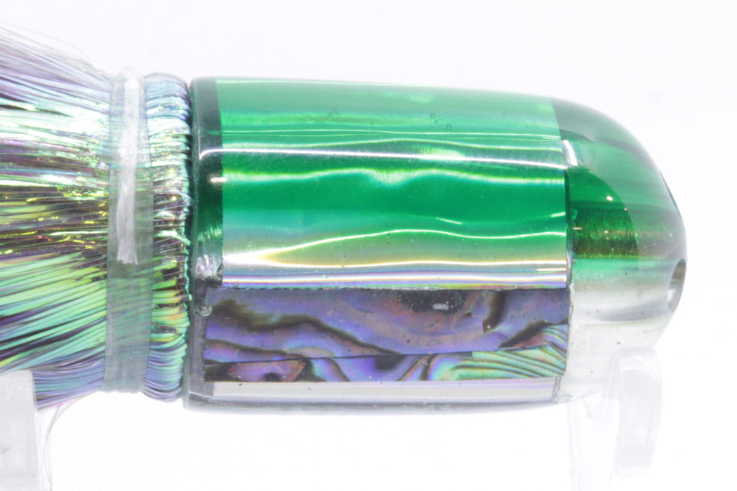 Marlin Magic Lures Abalone Green Back 4-Hole Jetted Ahi P Bullet 7" 3.7oz Flashabou