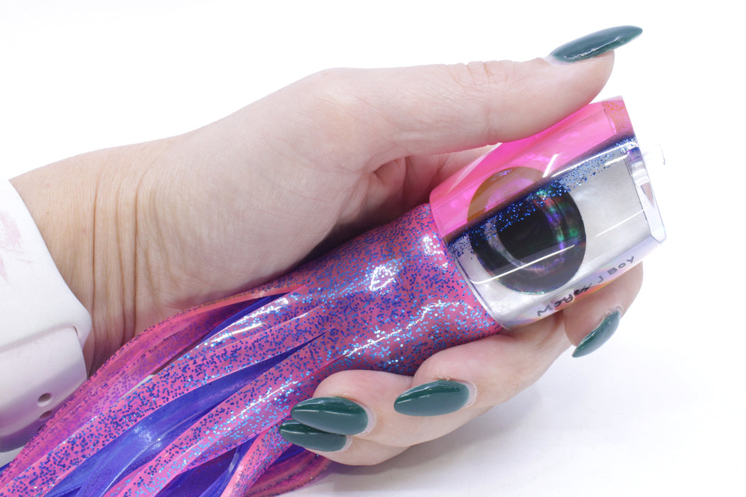 Moyes Lures White MOP Pink-Blue Back Taxi Eyes Medium J-Boy 12" 7oz Skirted Pink/Blue