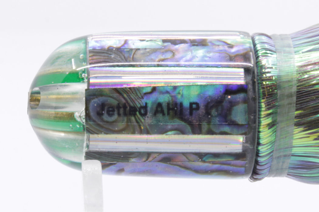 Marlin Magic Lures Abalone Green Back 4-Hole Jetted Ahi P Bullet 7" 3.7oz Flashabou