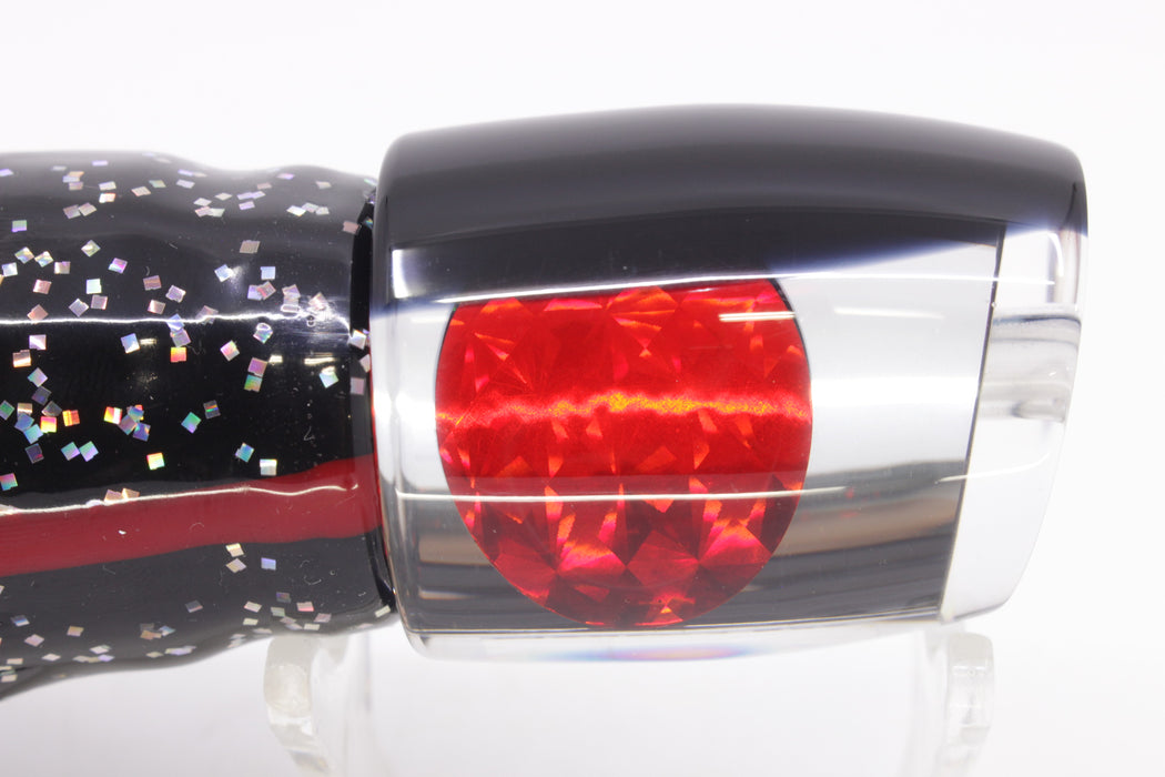 Moyes Lures Mirrored Black Back Red Eyes Medium J-Boy 12" 7oz Skirted Black