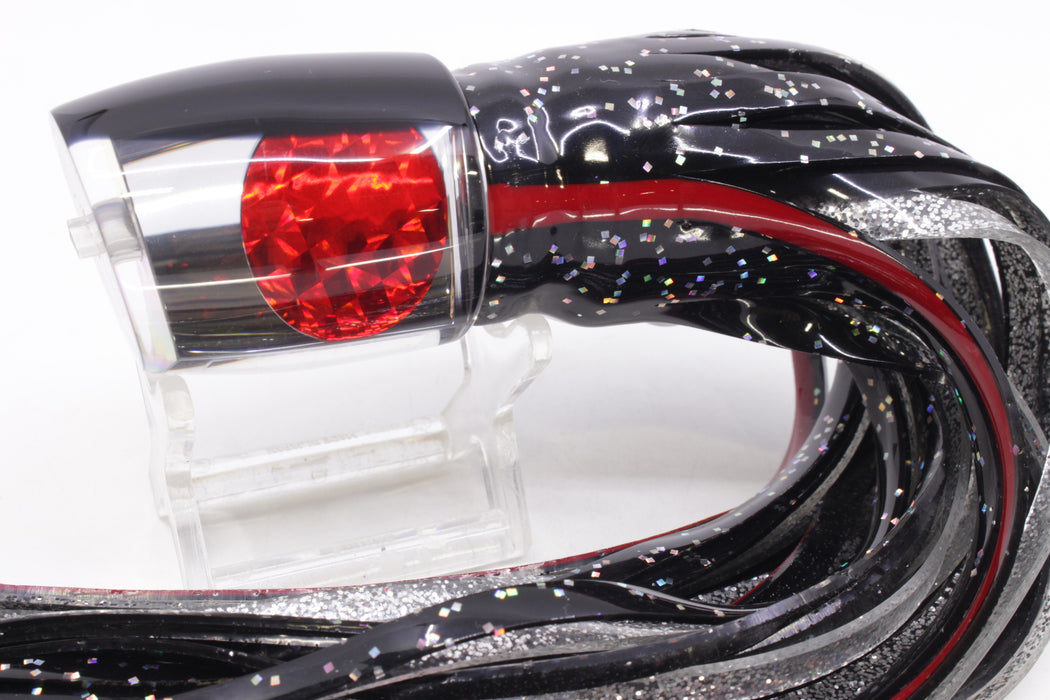 Moyes Lures Mirrored Black Back Red Eyes Medium J-Boy 12" 7oz Skirted Black