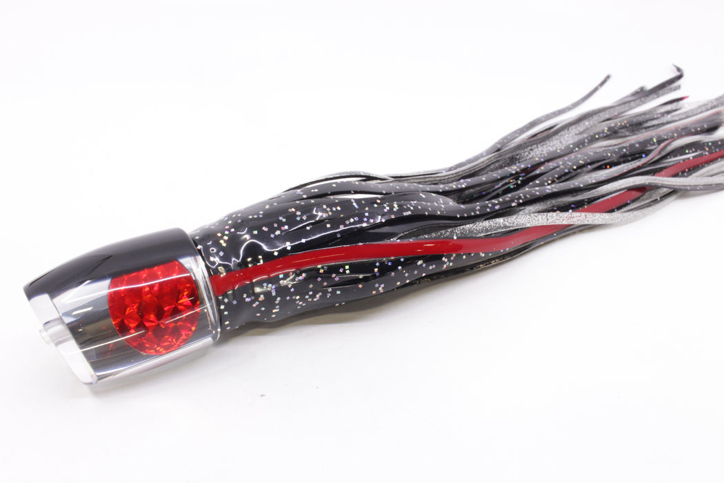 Moyes Lures Mirrored Black Back Red Eyes Medium J-Boy 12" 7oz Skirted Black