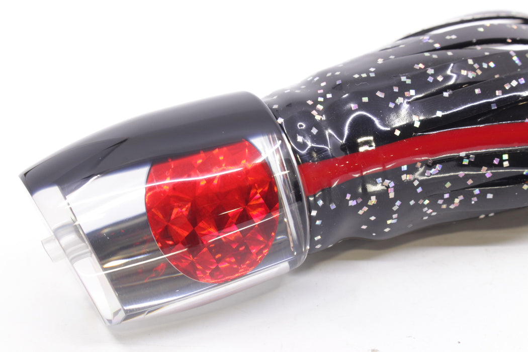 Moyes Lures Mirrored Black Back Red Eyes Medium J-Boy 12" 7oz Skirted Black