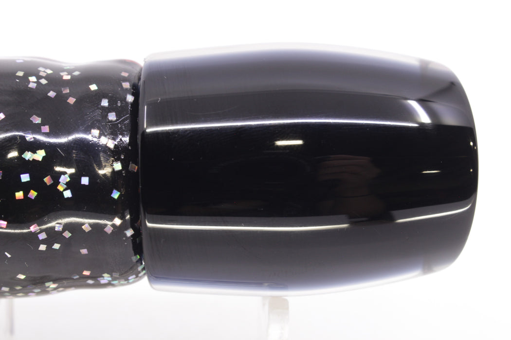 Moyes Lures Black Pearl Black Back Red Eyes Medium J-Boy 12" 7oz Skirted Black/Rainbow