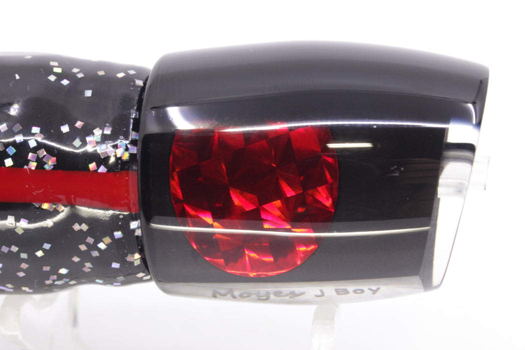 Moyes Lures Black Pearl Black Back Red Eyes Medium J-Boy 12" 7oz Skirted Black/Rainbow