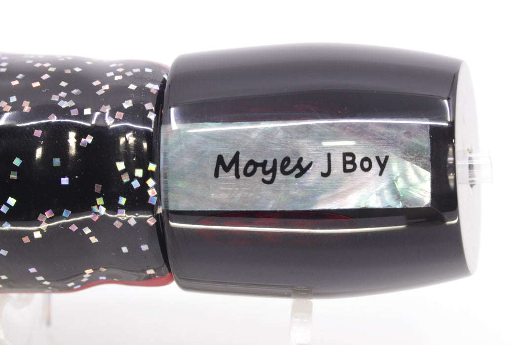 Moyes Lures Black Pearl Black Back Red Eyes Medium J-Boy 12" 7oz Skirted Black/Rainbow