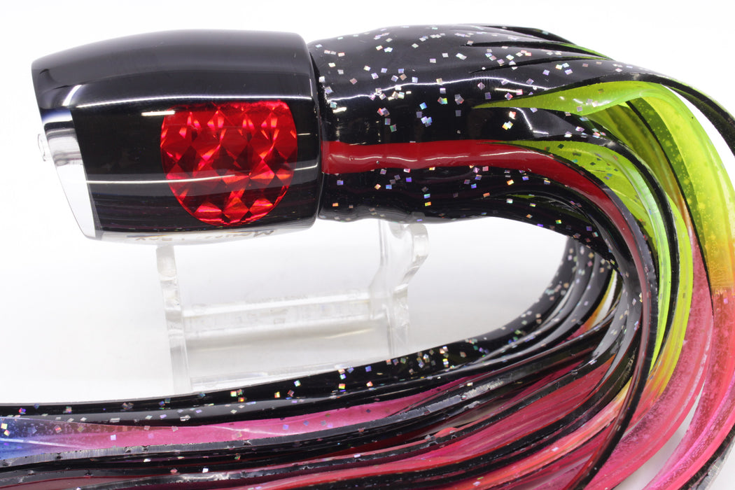 Moyes Lures Black Pearl Black Back Red Eyes Medium J-Boy 12" 7oz Skirted Black/Rainbow