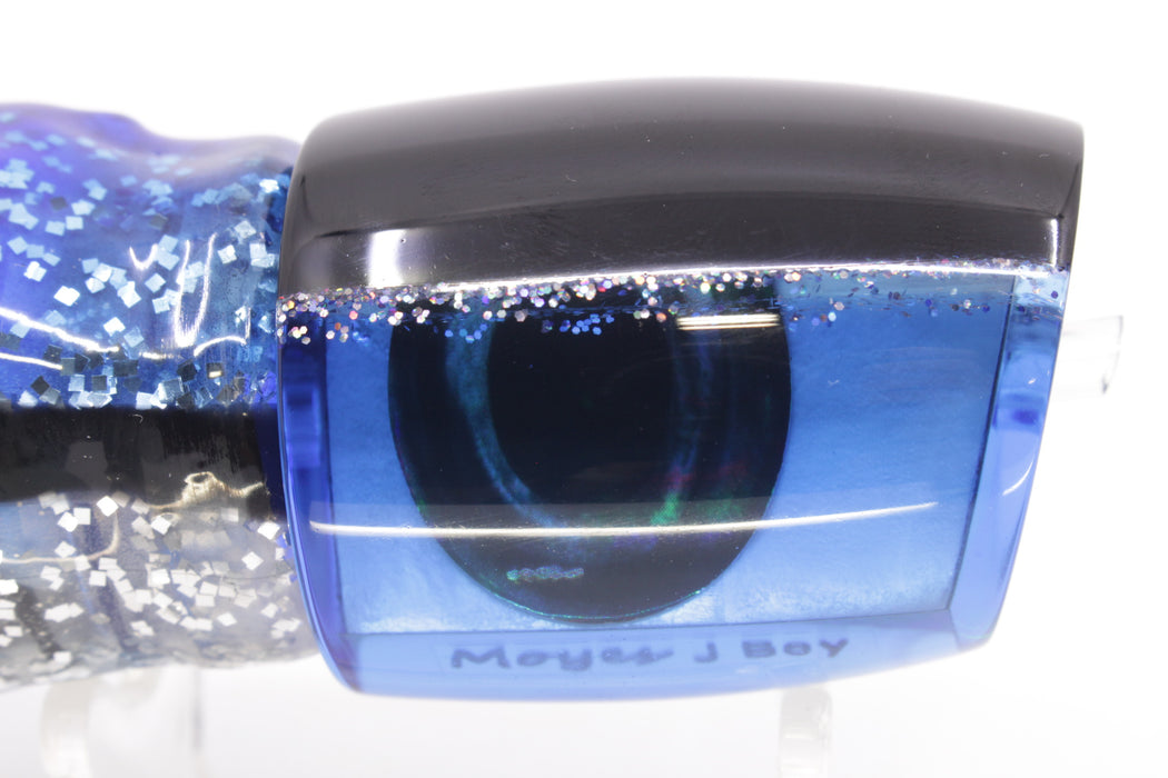 Moyes Lures Blue MOP Black-Silver Back Medium J-Boy 12" 7oz Skirted Black & Blue Bars