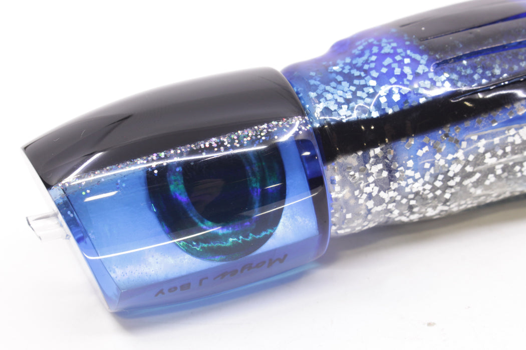 Moyes Lures Blue MOP Black-Silver Back Medium J-Boy 12" 7oz Skirted Black & Blue Bars