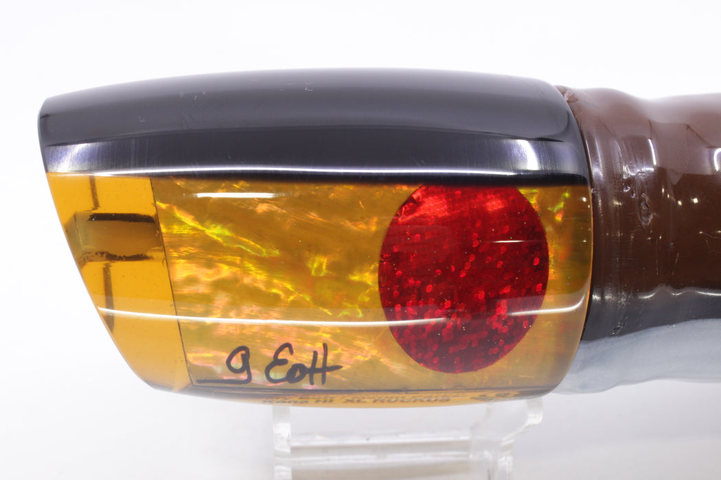 Marlin Magic Orange Awabi Black Back Red Eyes XL Ruckus 16" 17oz Skirted Root Beer