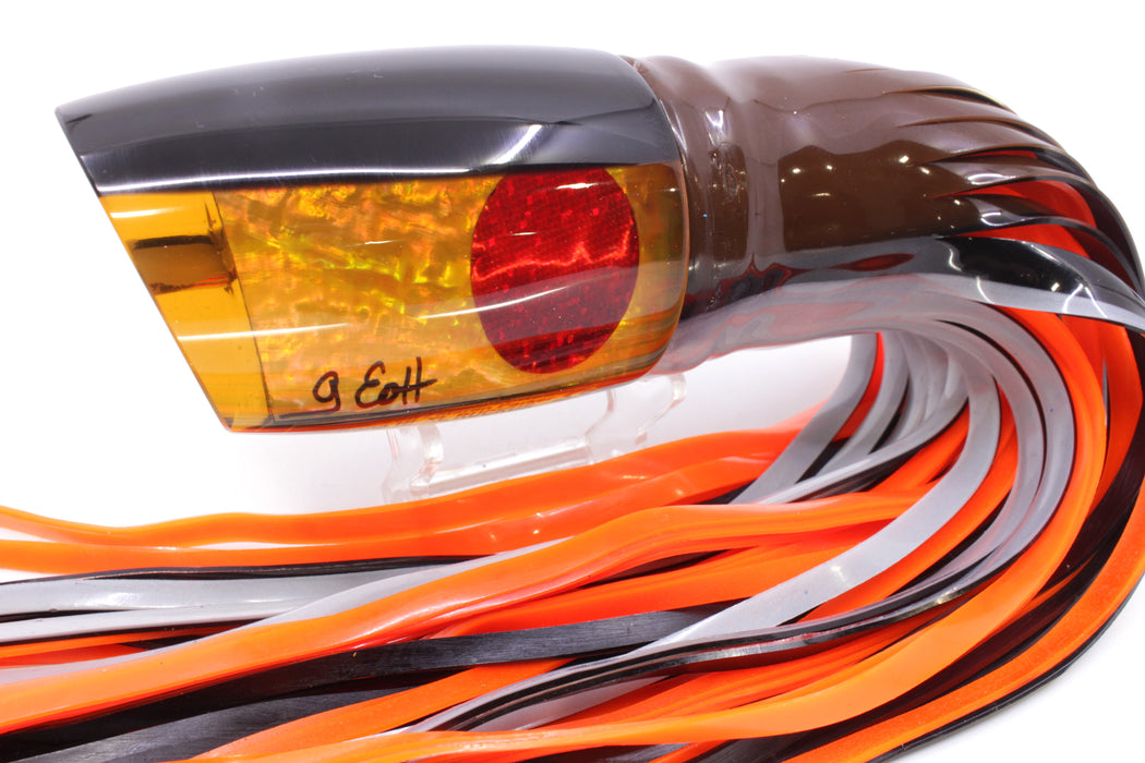 Marlin Magic Orange Awabi Black Back Red Eyes XL Ruckus 16" 17oz Skirted Root Beer