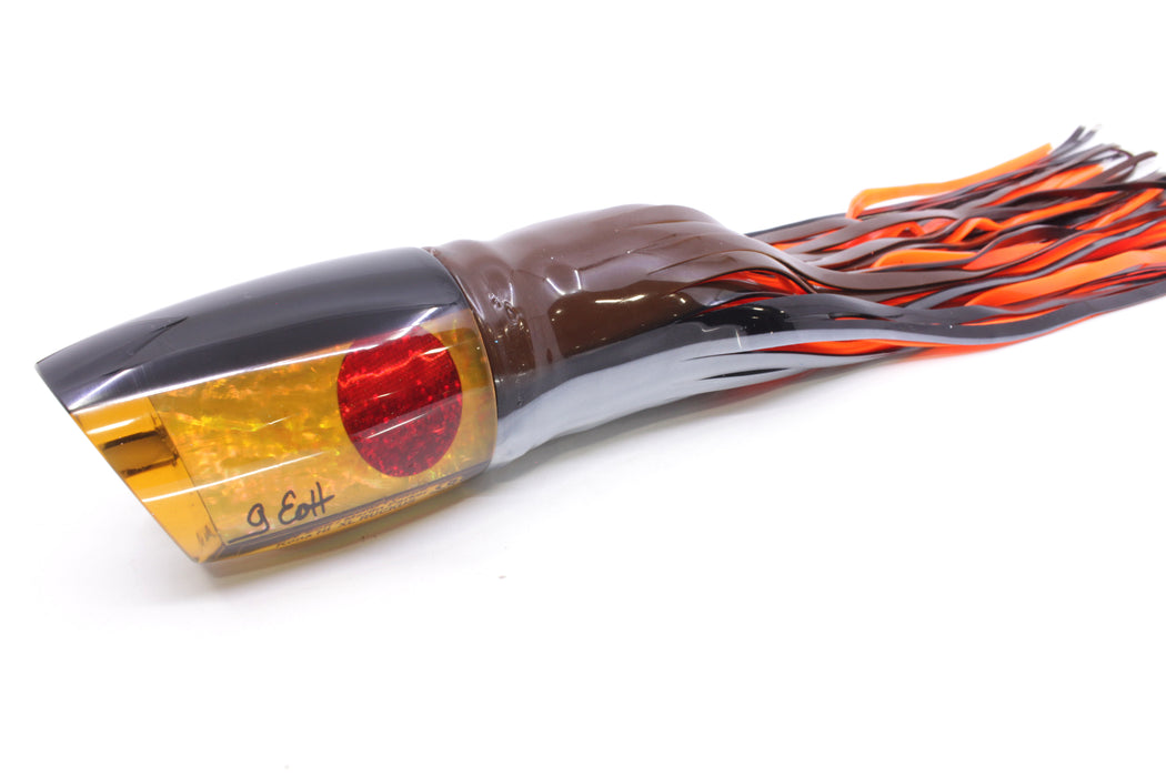 Marlin Magic Orange Awabi Black Back Red Eyes XL Ruckus 16" 17oz Skirted Root Beer