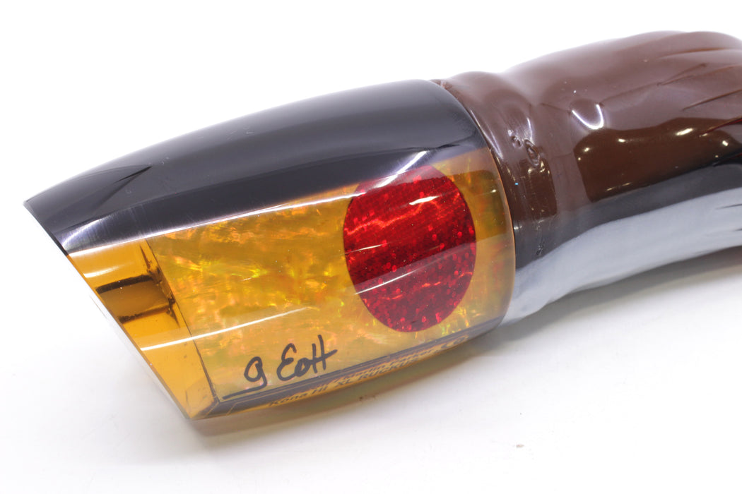 Marlin Magic Orange Awabi Black Back Red Eyes XL Ruckus 16" 17oz Skirted Root Beer