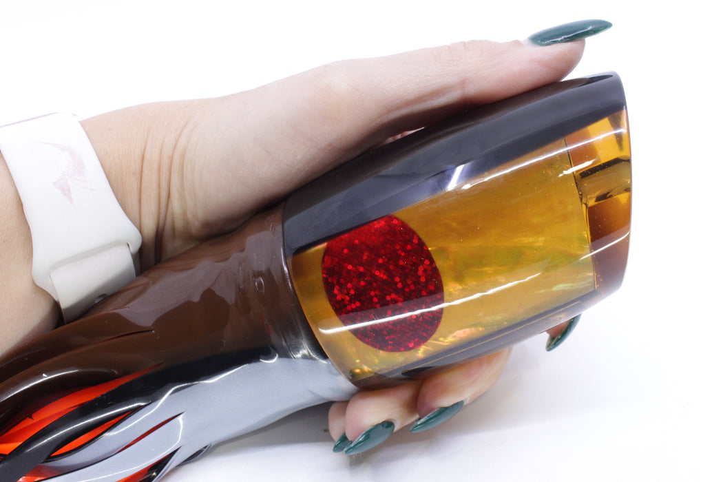 Marlin Magic Orange Awabi Black Back Red Eyes XL Ruckus 16" 17oz Skirted Root Beer