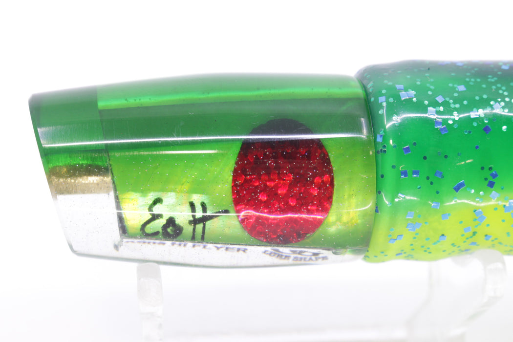 Marlin Magic Lime Green MOP Green Back Red Eyes Flyer 7" 2.5oz Skirted Mahi