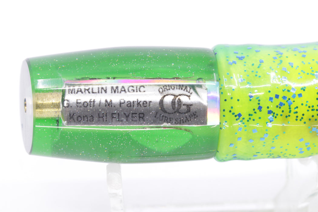 Marlin Magic Lime Green MOP Green Back Red Eyes Flyer 7" 2.5oz Skirted Mahi