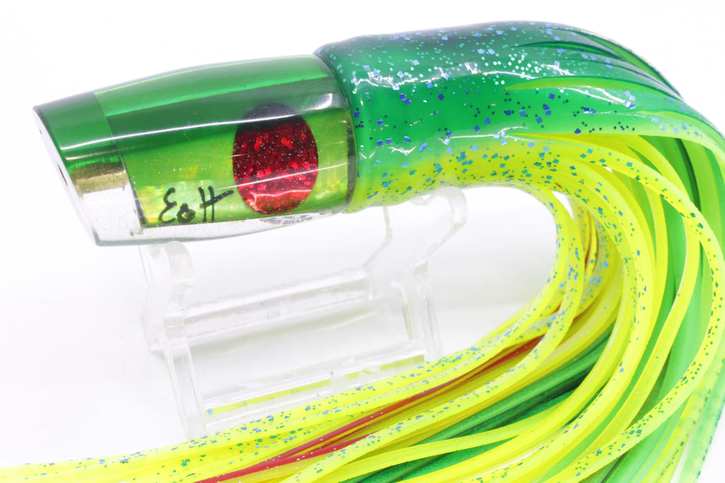 Marlin Magic Lime Green MOP Green Back Red Eyes Flyer 7" 2.5oz Skirted Mahi