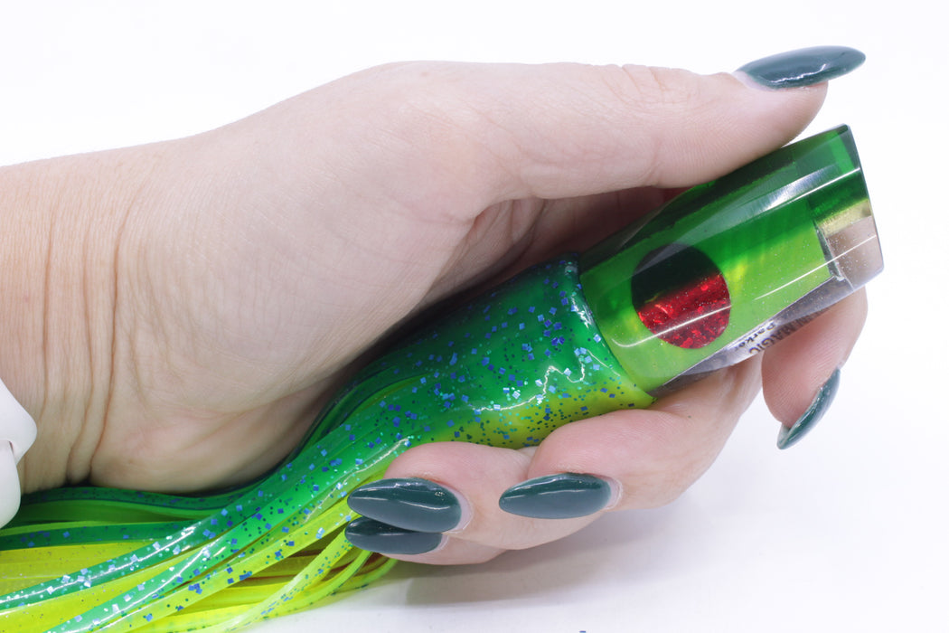 Marlin Magic Lime Green MOP Green Back Red Eyes Flyer 7" 2.5oz Skirted Mahi