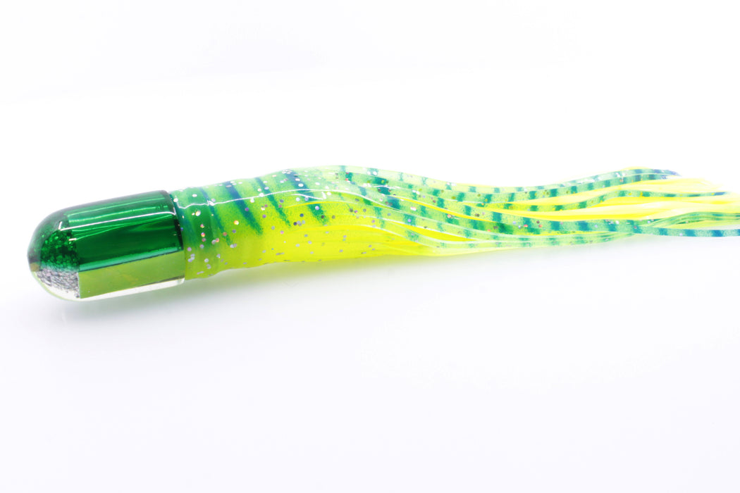 Marlin Magic Green MOP Green Back Ahi Pussy Bullet 7" 4oz Skirted Chartreuse Stripes