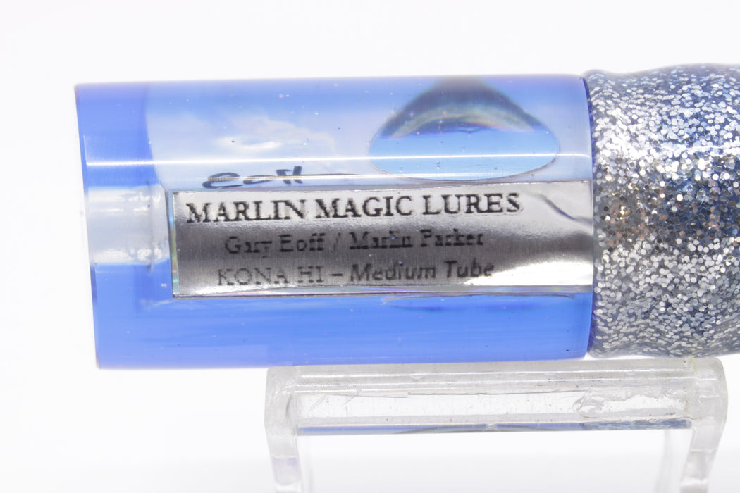 Marlin Magic Lures White MOP Blue Back Taxi Eyes Medium Tube 9" 6oz Skirted