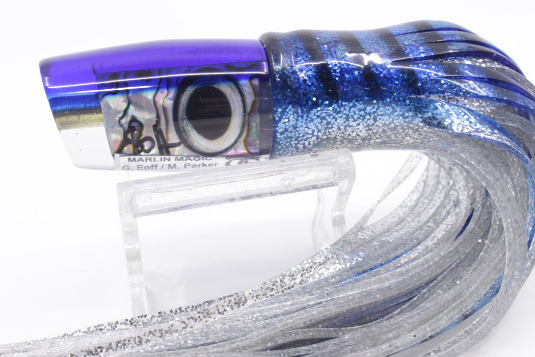 Marlin Magic White Abalone Blue Back Taxi Eyes Flyer 7" 2.5oz Skirted Blue Aurora