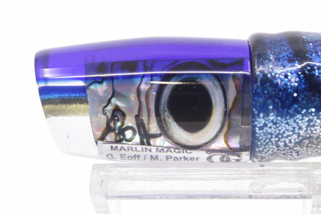 Marlin Magic White Abalone Blue Back Taxi Eyes Flyer 7" 2.5oz Skirted Blue Aurora