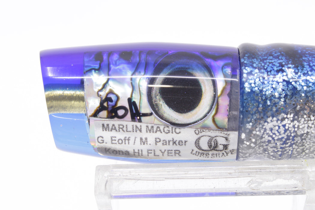 Marlin Magic White Abalone Blue Back Taxi Eyes Flyer 7" 2.5oz Skirted Blue Aurora