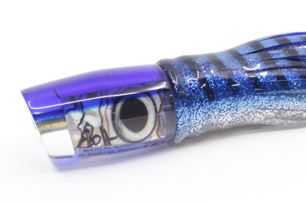 Marlin Magic White Abalone Blue Back Taxi Eyes Flyer 7" 2.5oz Skirted Blue Aurora