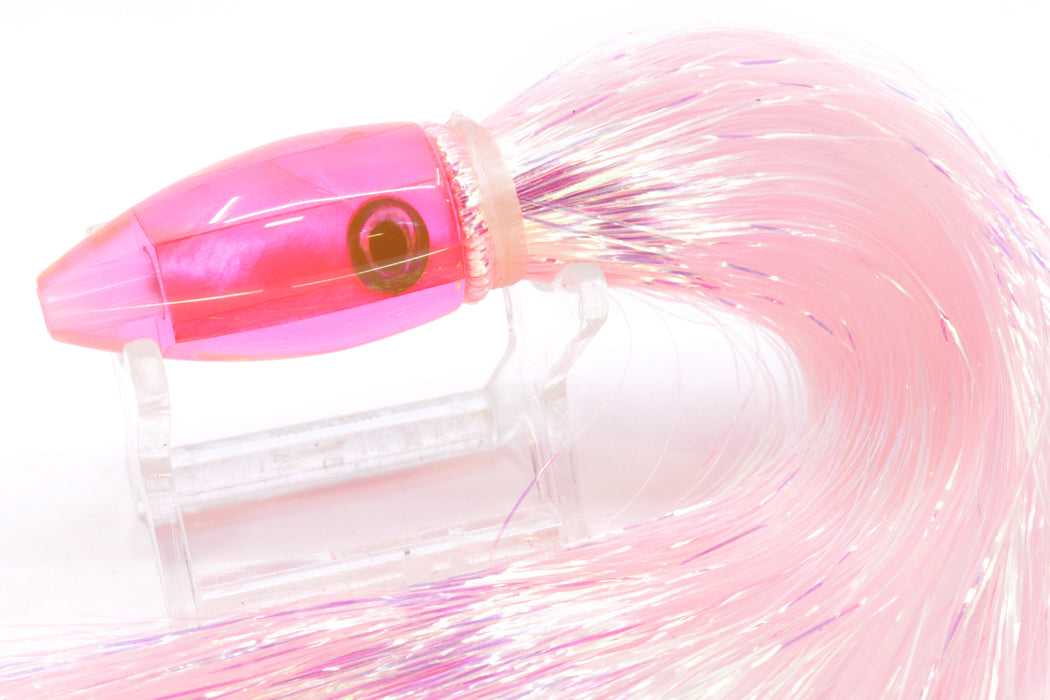 Moyes Lures Fluorescent Pink MOP Poon 5" 1.3oz Flashabou Pink/White Pearl