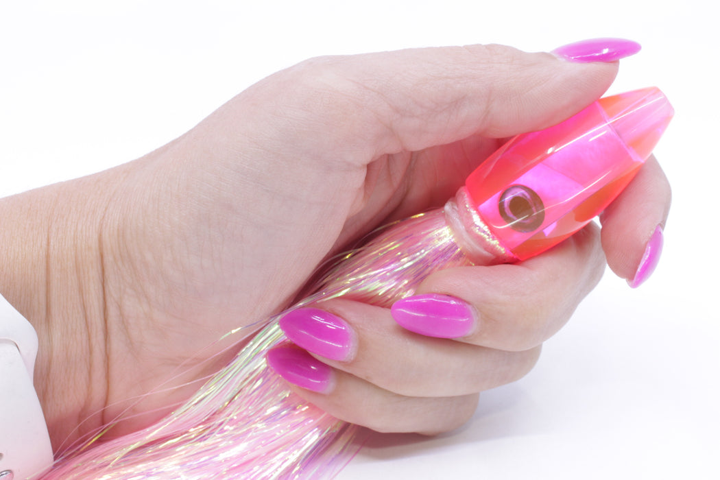 Moyes Lures Fluorescent Pink MOP Poon 5" 1.3oz Flashabou Pink/White Pearl