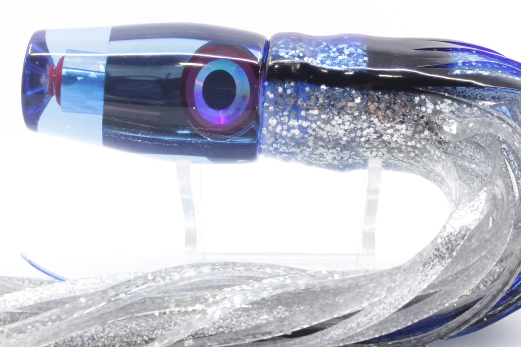 Aloha Lures Ice Blue Mirrored Blue Rainbow Kona Mongo 9" 6.3oz Skirted Blue-Black Bars