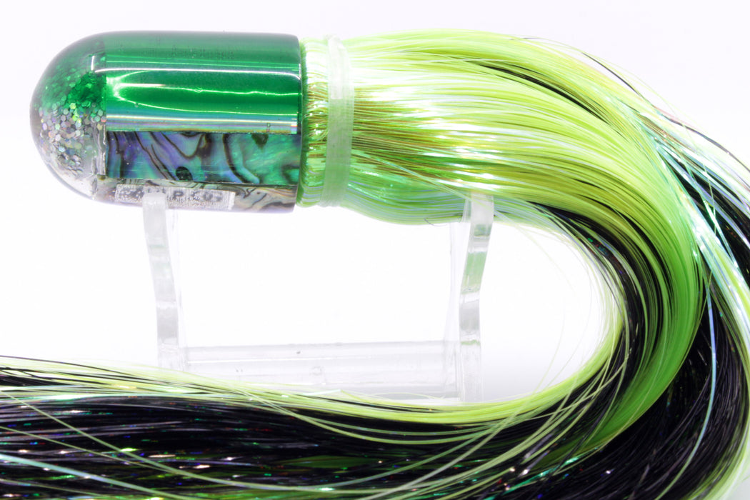 Marlin Magic Paua Shell Green Back Ahi Pussy Bullet 7" 3.2oz Strobez Green/Black