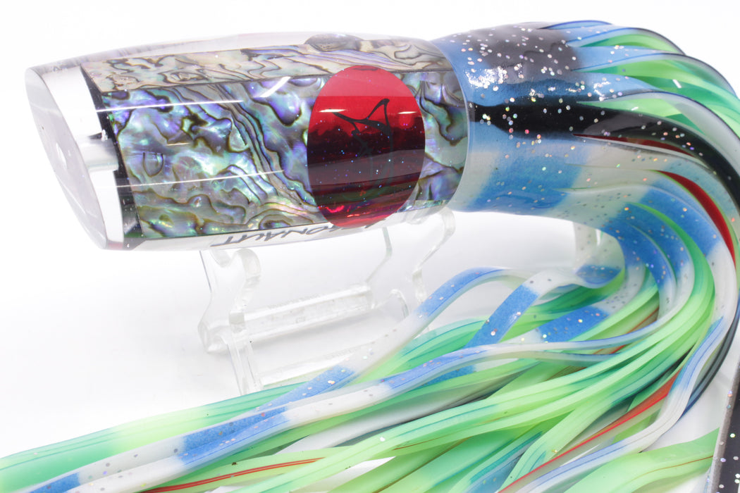 Bonze Lures Paua Shell Red Eyes Argonaut 12" 9.5oz Skirted Blue-Black-White/Green