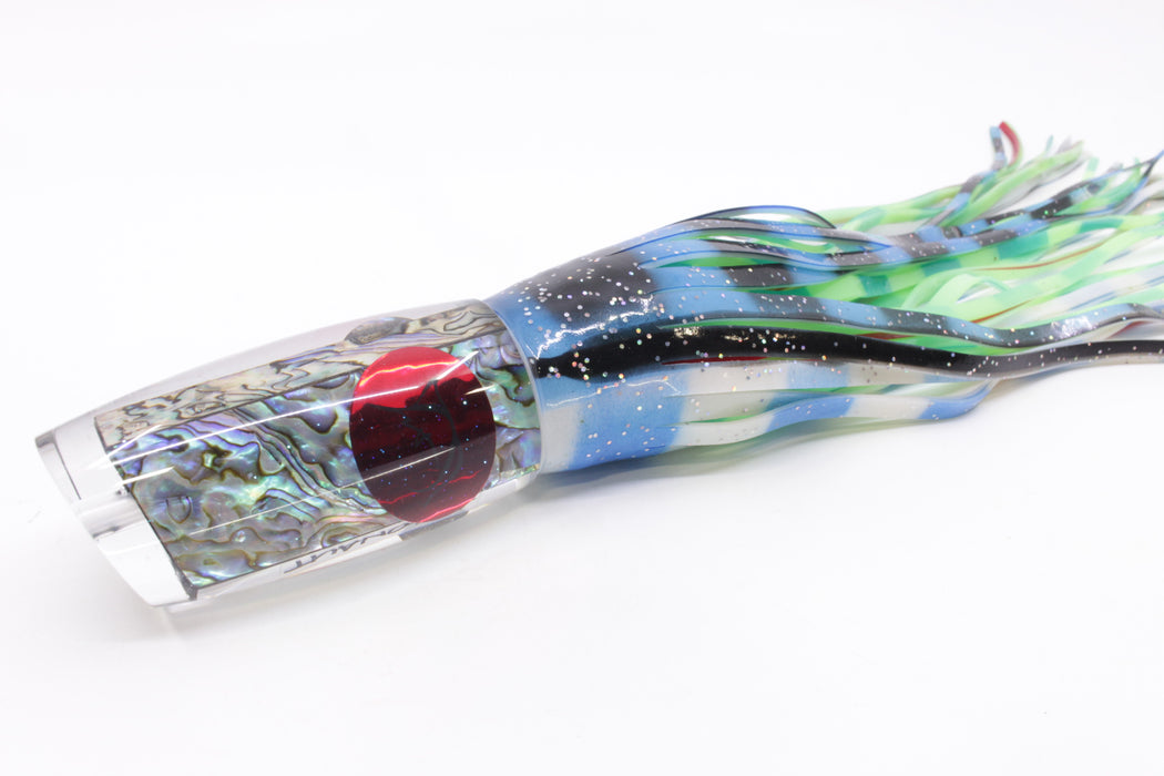 Bonze Lures Paua Shell Red Eyes Argonaut 12" 9.5oz Skirted Blue-Black-White/Green