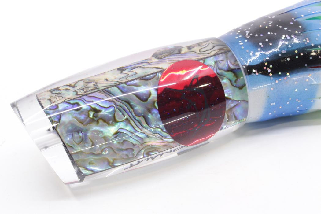 Bonze Lures Paua Shell Red Eyes Argonaut 12" 9.5oz Skirted Blue-Black-White/Green