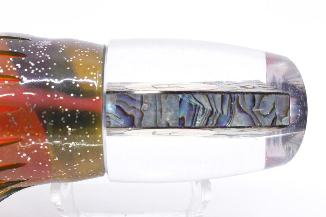 Bonze Lures Paua Shell Red Eyes Scorpion 14" 11.3oz Skirted Olive Green/Orange