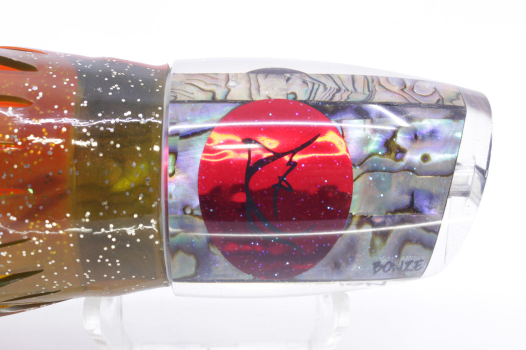 Bonze Lures Paua Shell Red Eyes Scorpion 14" 11.3oz Skirted Olive Green/Orange