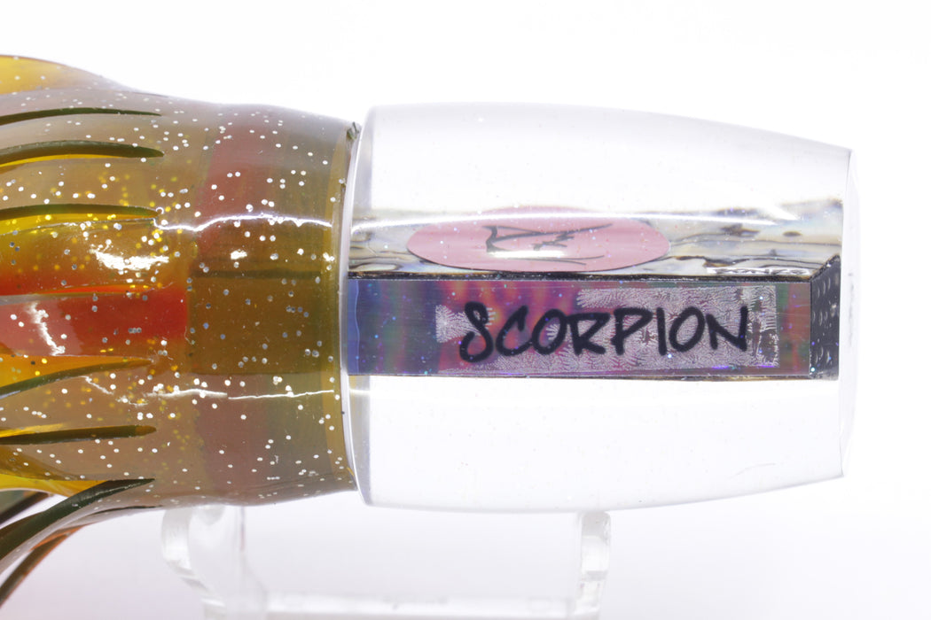 Bonze Lures Paua Shell Red Eyes Scorpion 14" 11.3oz Skirted Olive Green/Orange