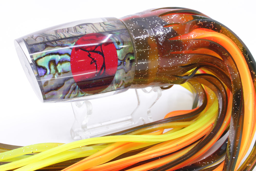 Bonze Lures Paua Shell Red Eyes Scorpion 14" 11.3oz Skirted Olive Green/Orange