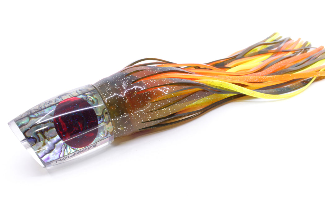 Bonze Lures Paua Shell Red Eyes Scorpion 14" 11.3oz Skirted Olive Green/Orange