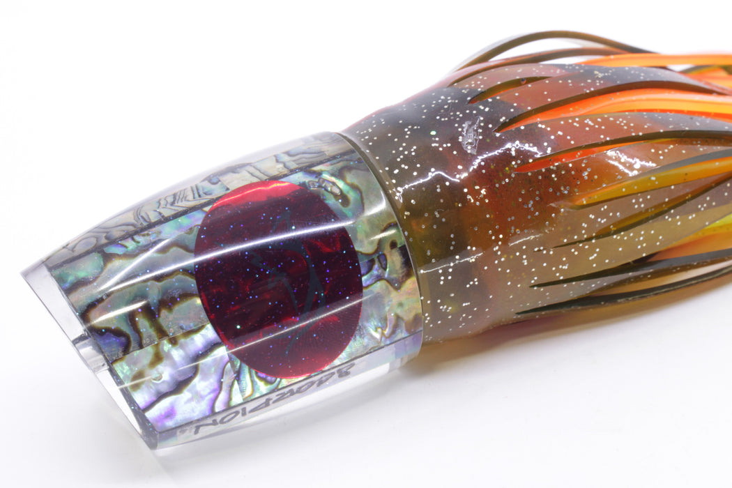 Bonze Lures Paua Shell Red Eyes Scorpion 14" 11.3oz Skirted Olive Green/Orange