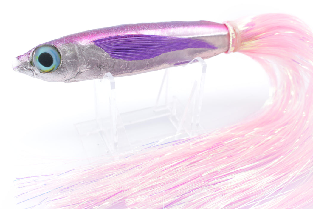 Aloha Lures Silver Rainbow Purple-Pink Back Slapstick 5" 5.5oz Flashabou Pink